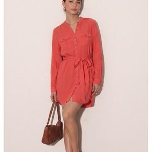 Banana Republic Heritage Coral Pink Viscose Roll-Tab Shirt Dress Womens Size 4